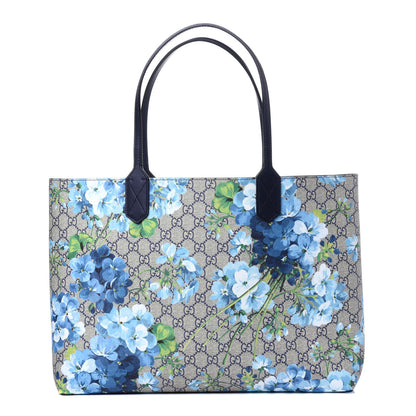Gucci GG Supreme Monogram Blooms Medium Reversible Tote Beige Blue Navy 1 of 10