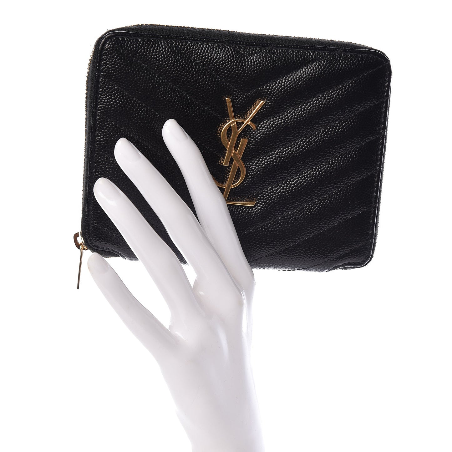 Grain De Poudre Matelasse Chevron Monogram Compact Zip Around Wallet Black