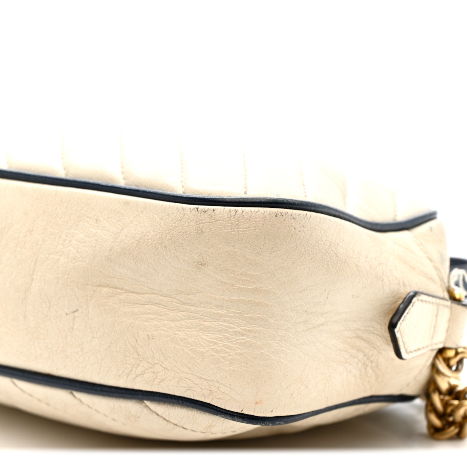 Gucci Vintage Effect Calfskin Matelasse Diagonal Small Torchon GG Marmont Chain Shoulder Bag Mystic White Blue Agata 11 of 21