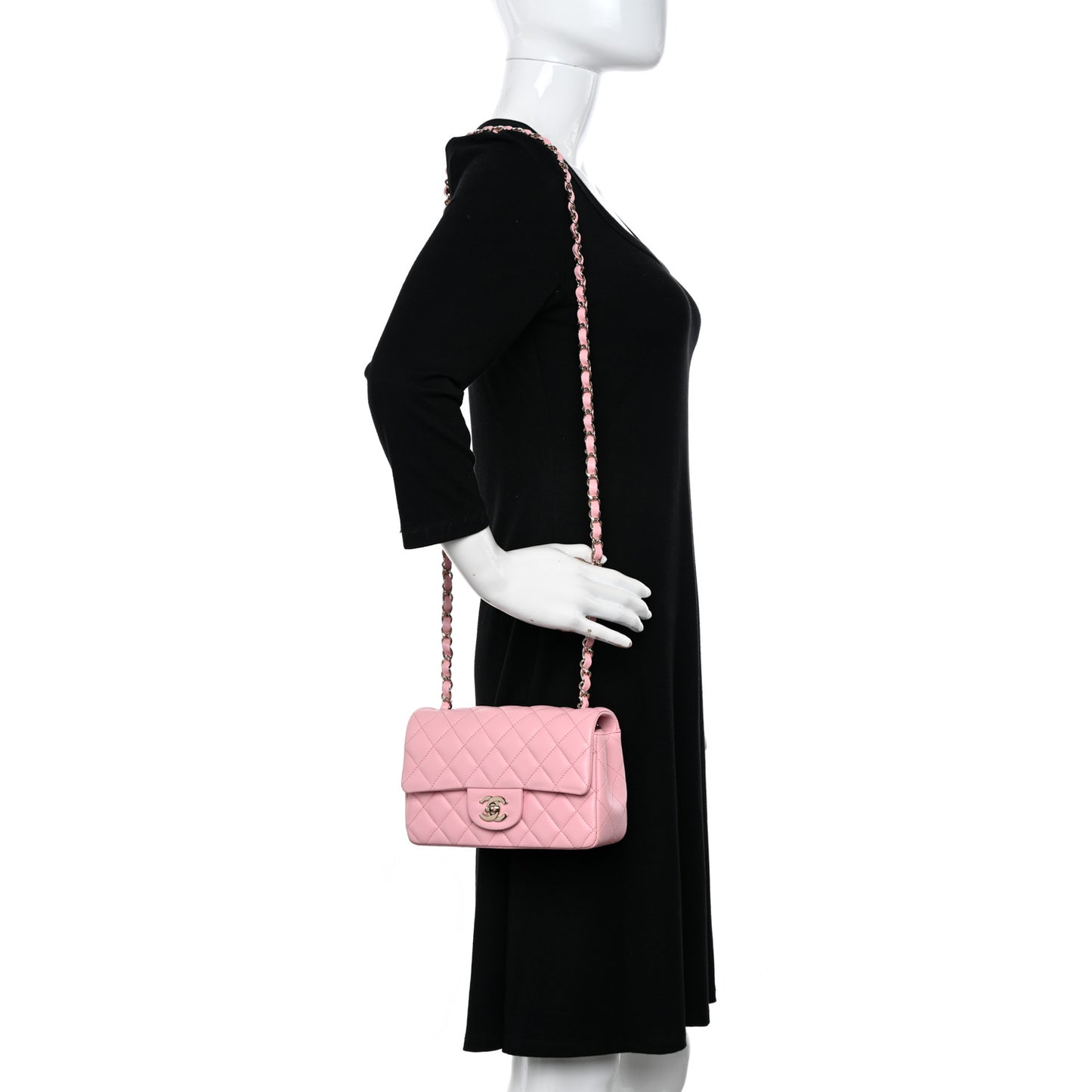 Lambskin Quilted Mini Rectangular Flap Pink