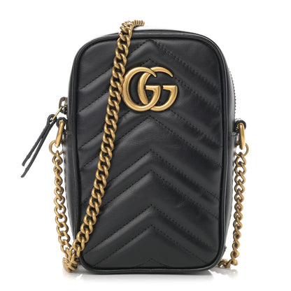 Gucci Calfskin Matelasse Mini GG Marmont Crossbody Bag Black 1 of 12