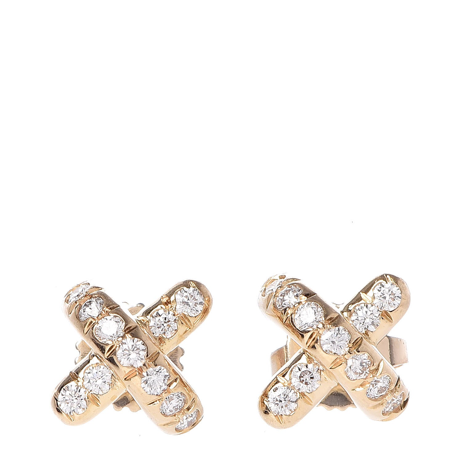 Tiffany 18K Yellow Gold Diamond Cross Stitch X Stud Earrings 1 of 5