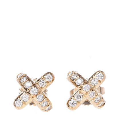 Tiffany 18K Yellow Gold Diamond Cross Stitch X Stud Earrings 1 of 5