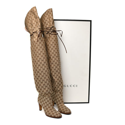 Gucci Monogram Over The Knee Boots 37.5 Beige Ebony 11 of 11