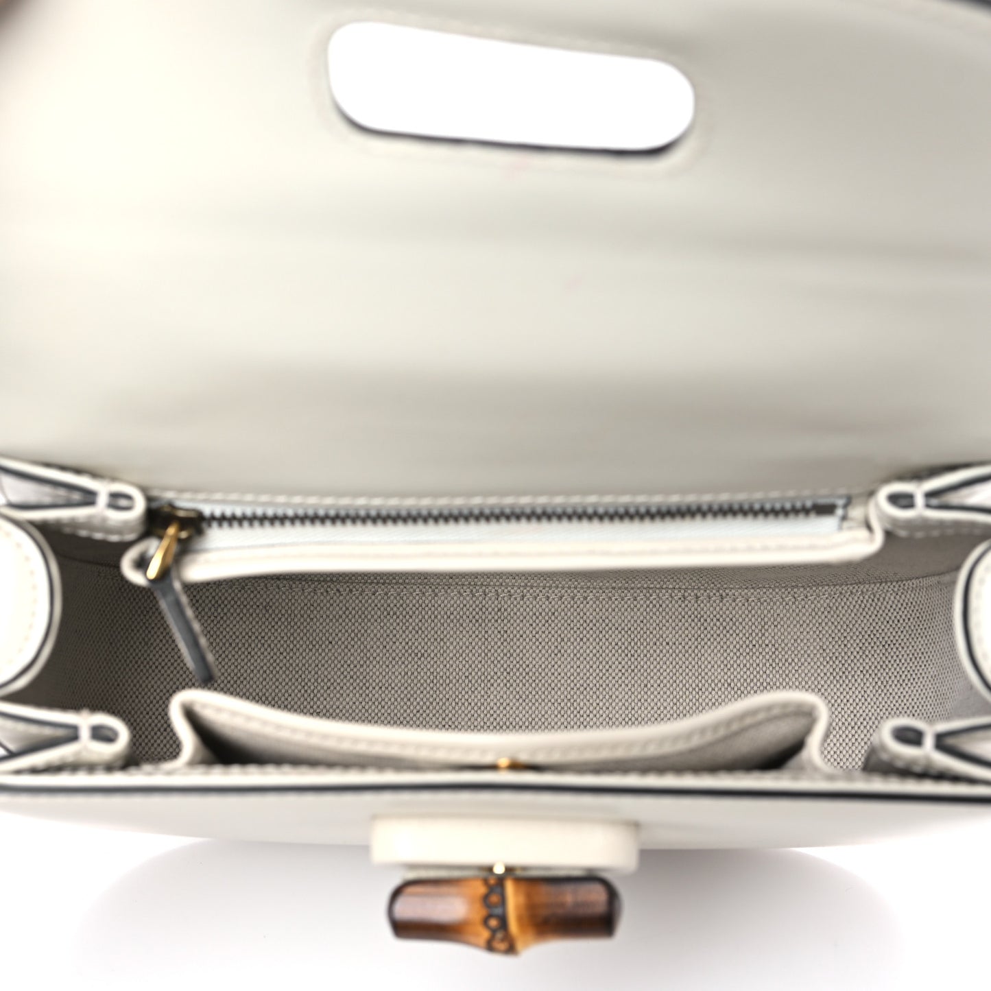 Boarded Dyana Lux Calfskin Web Small Bamboo 1947 Top Handle Bag Mystic White