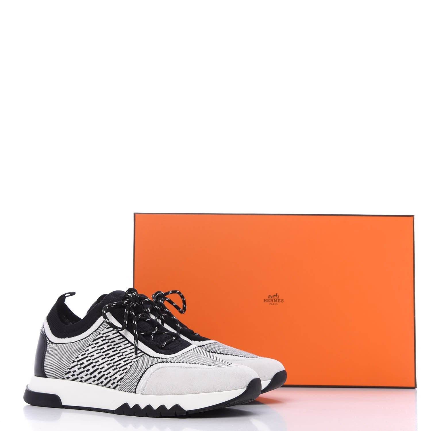 Hermes Knit Bi-Color Womens Addict Sneakers 38.5 Black White 9 of 9