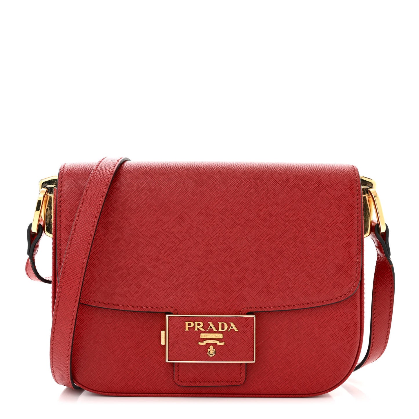 Saffiano Lux Embleme Flap Shoulder Bag Fuoco