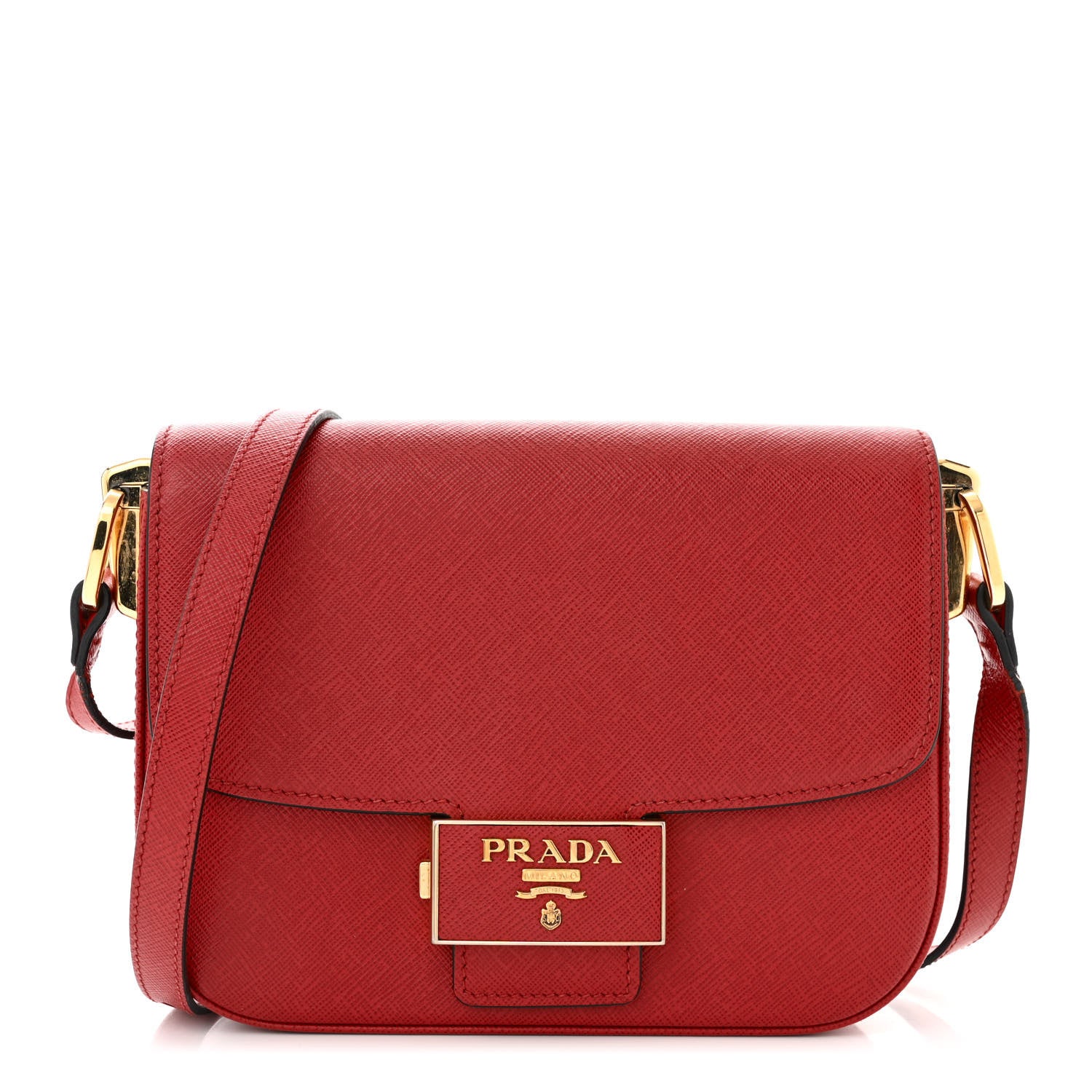 Prada Saffiano Lux Embleme Flap Shoulder Bag Fuoco 1 of 15