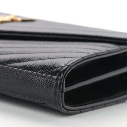 Saint Laurent Grain De Poudre Matelasse Chevron Monogram Chain Wallet Black 9 of 9