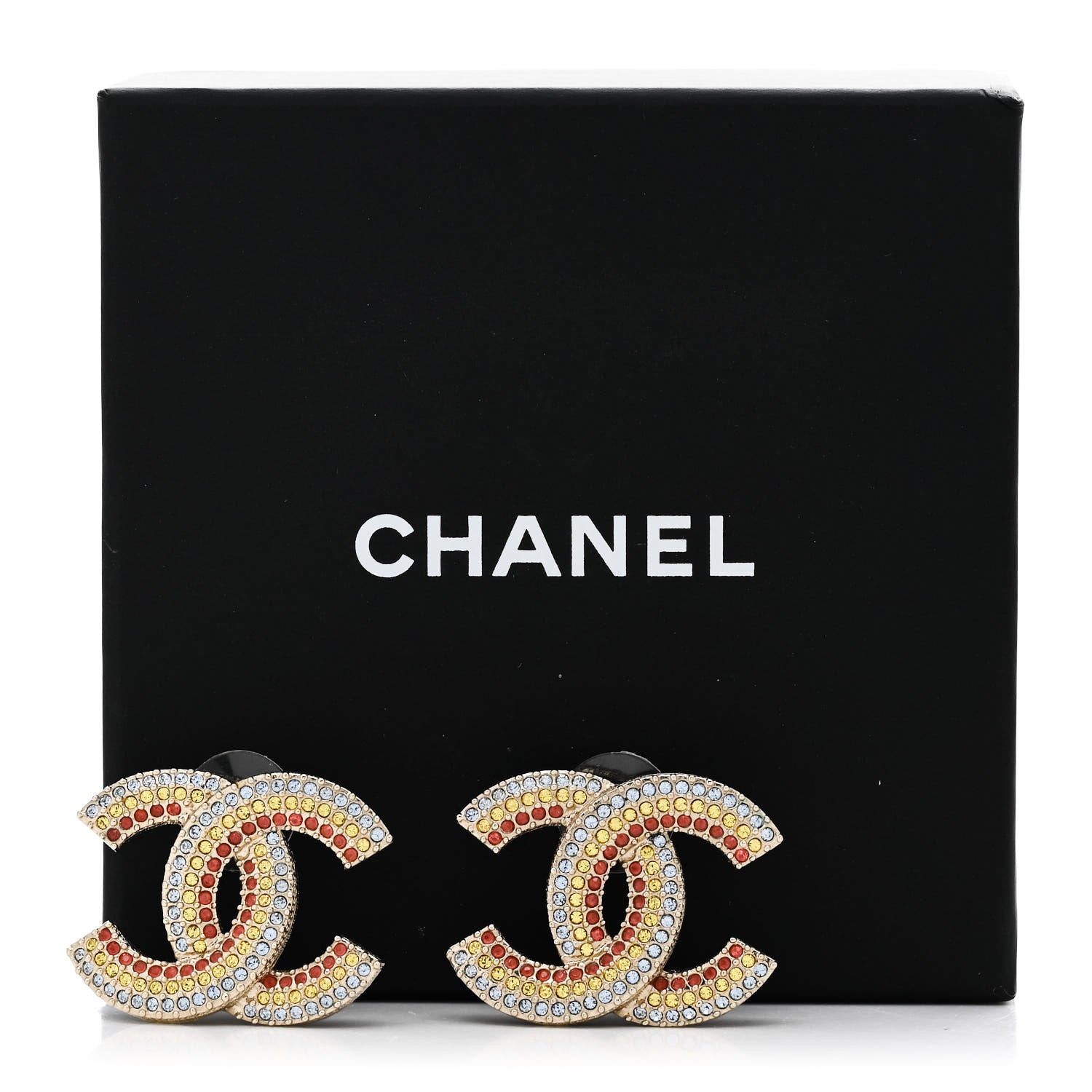 Chanel Crystal CC Earrings Gold Multicolor 5 of 5