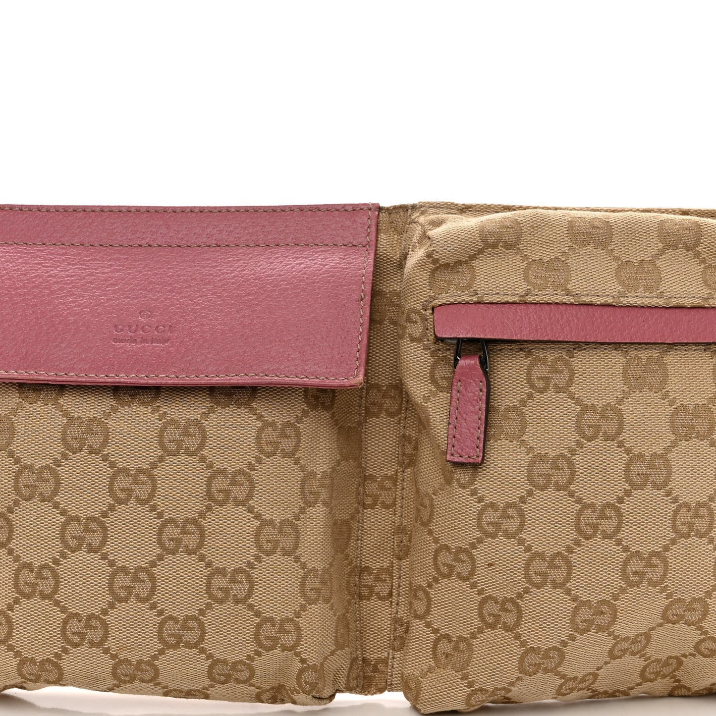 GG Monogram Web Double Pocket Belt Bag Pink