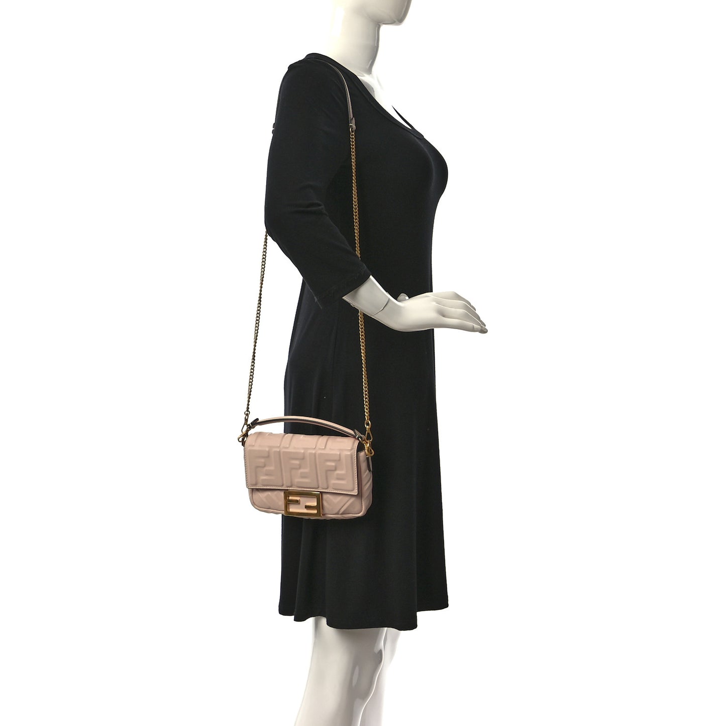 Nappa FF 1974 Embossed Mini Baguette Rosa Quarzo