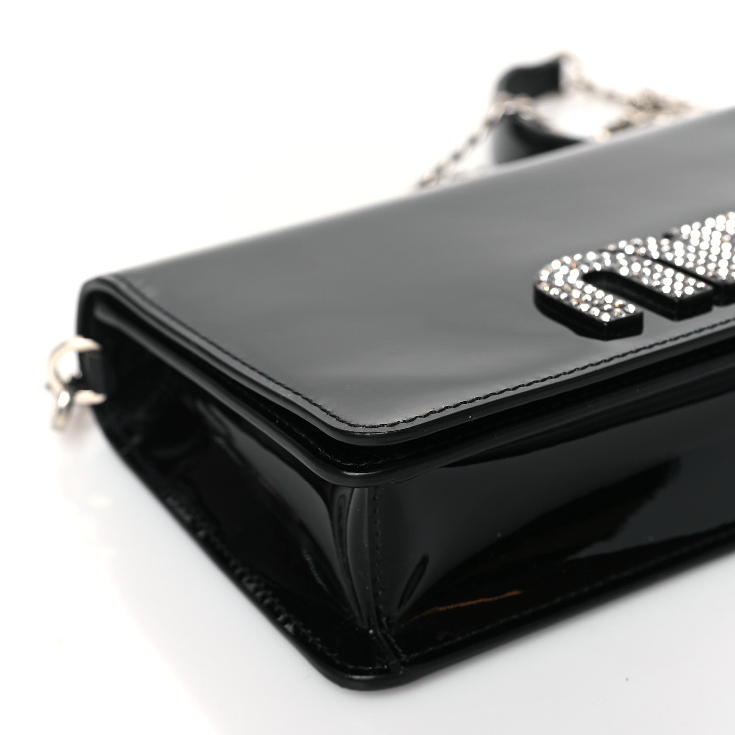 Miu Miu Patent Crystal Logo Mini Crossbody Black 7 of 8