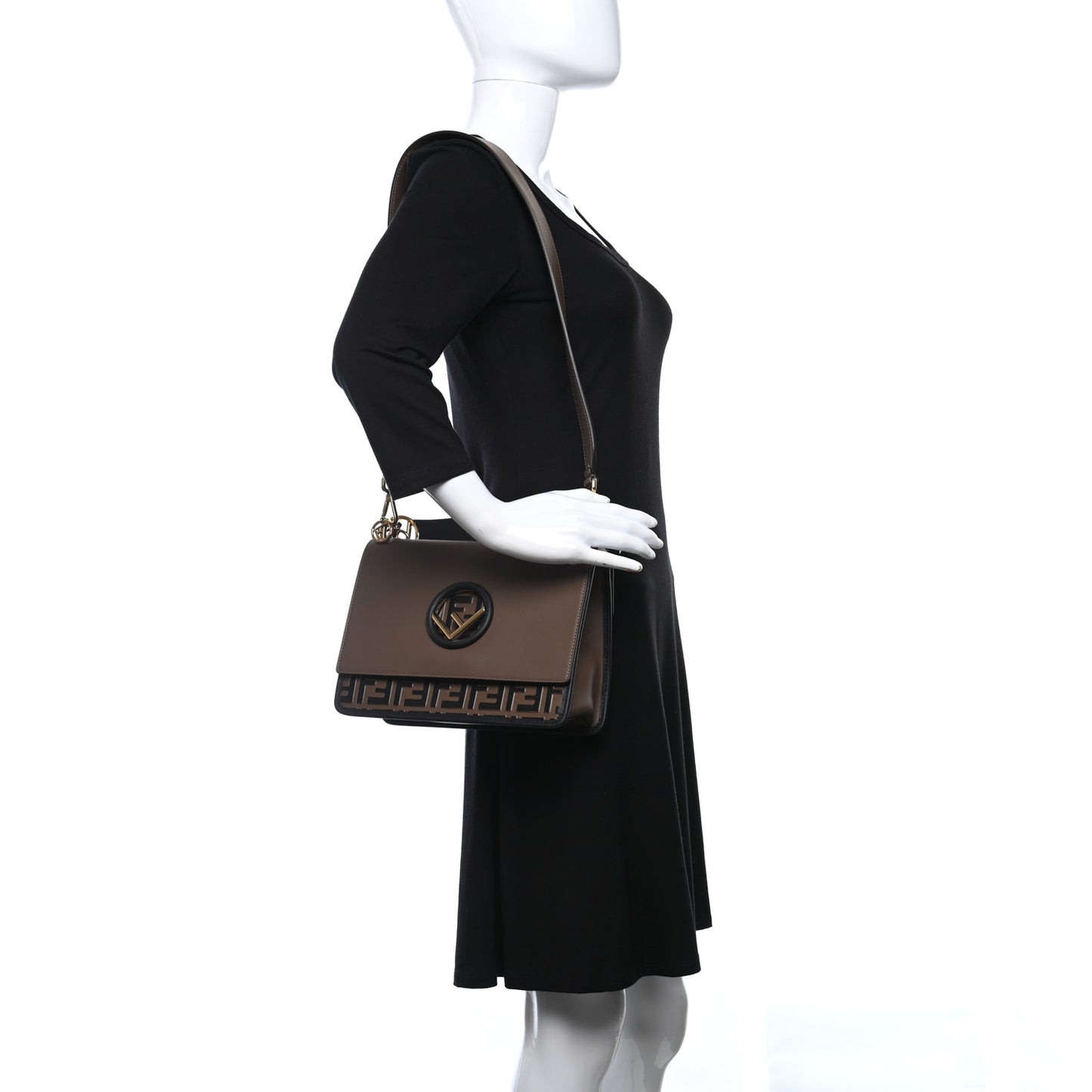 Vitello Century F is Fendi Bi-Color FF 1974 Embossed Kan I Shoulder Bag Maya Black