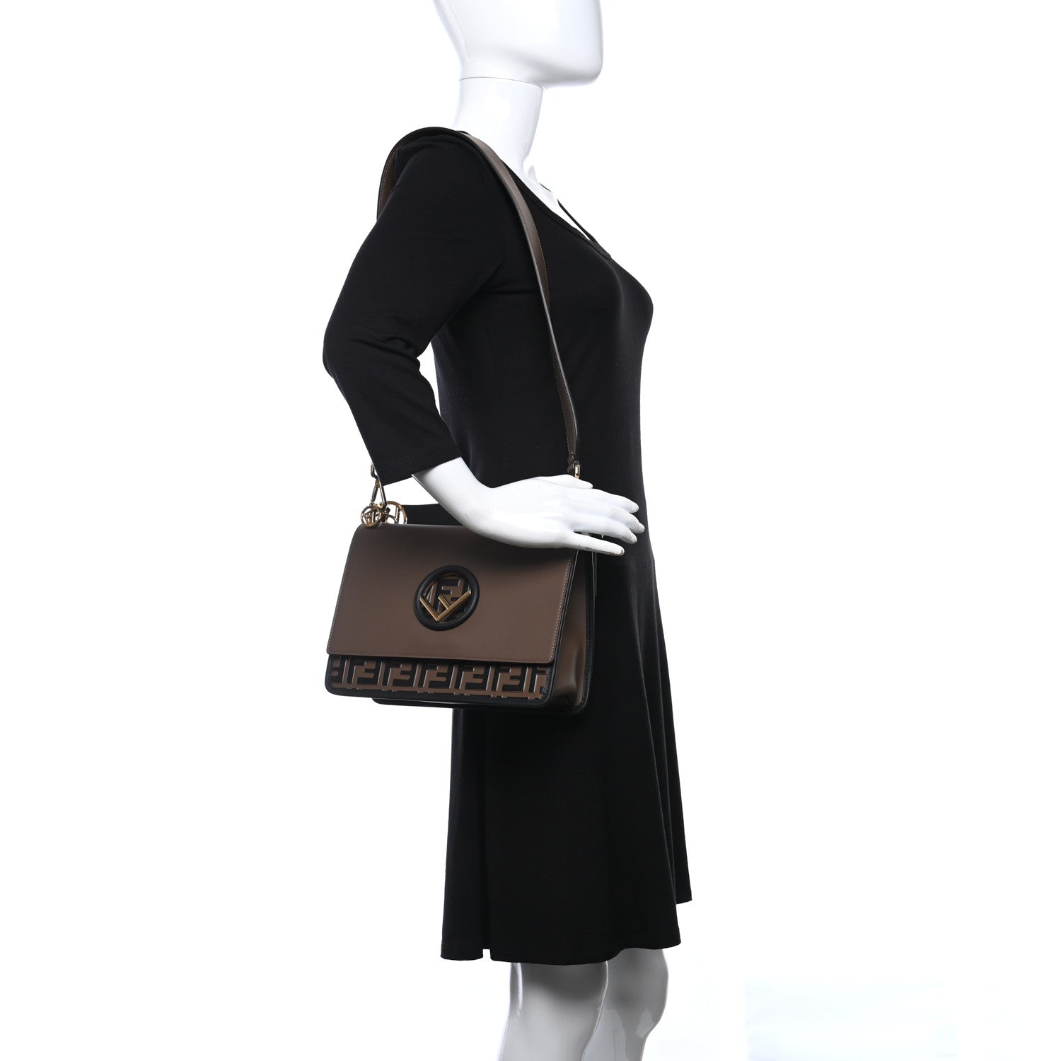 Fendi Vitello Century F is Fendi Bi-Color FF 1974 Embossed Kan I Shoulder Bag Maya Black 2 of 9