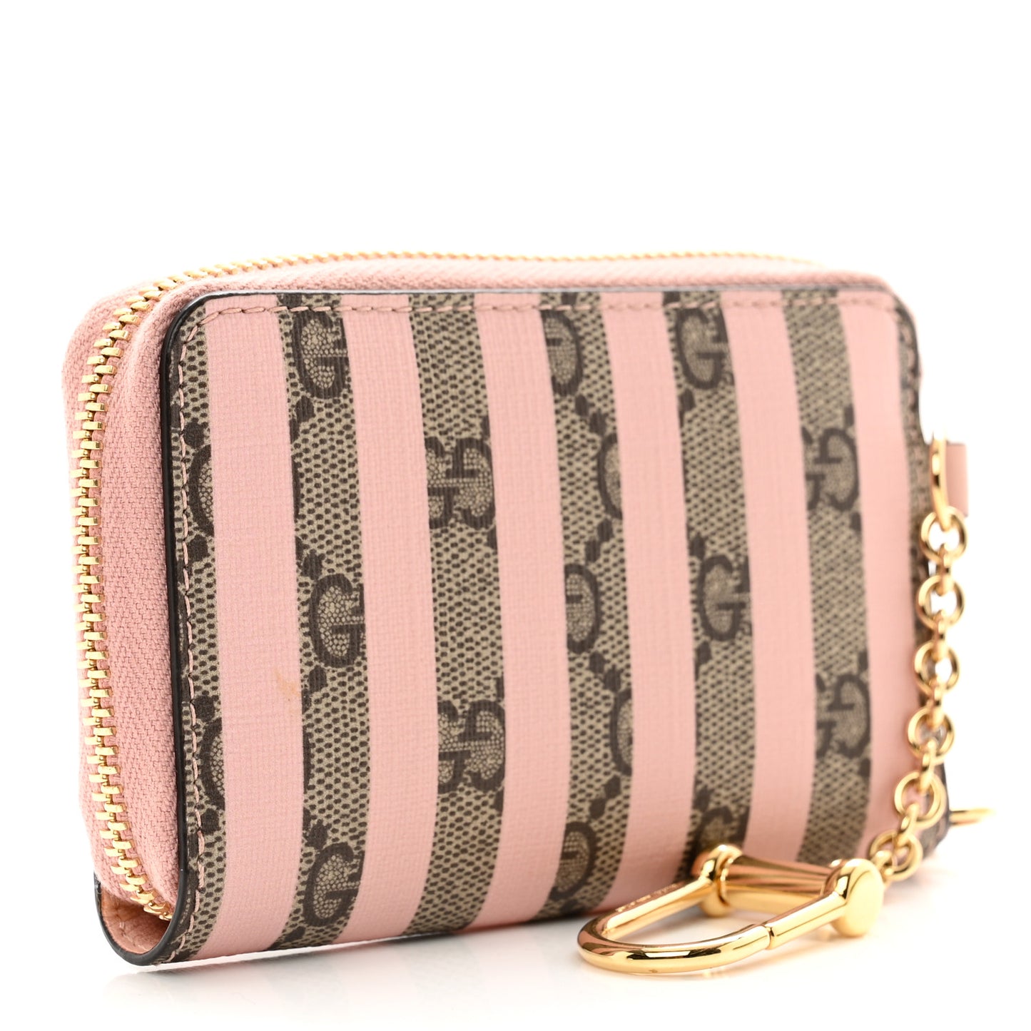 GG Supreme Monogram Vitello Eclipse Ice Cream Stripes Zip Around Card Case Wallet Beige Ebony Perfect Pink