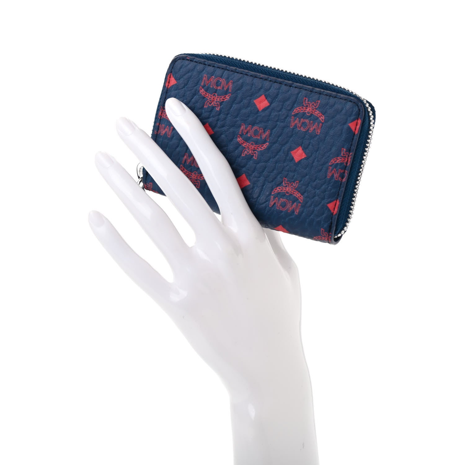 MCM Visetos Mini Zip Around Wallet Blue Red 2 of 7