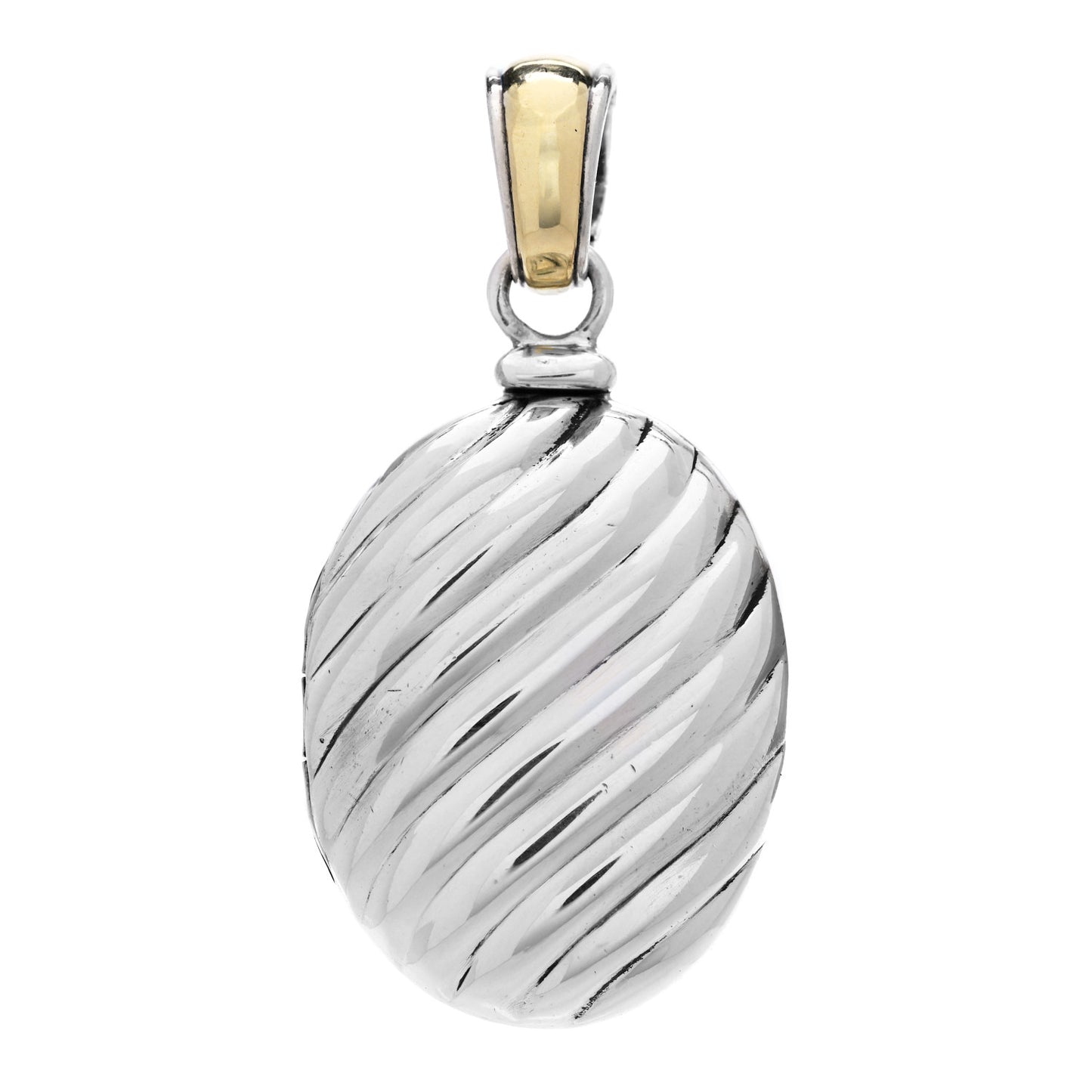 Sterling Silver 18K Yellow Gold Oval Cable Locket Pendant