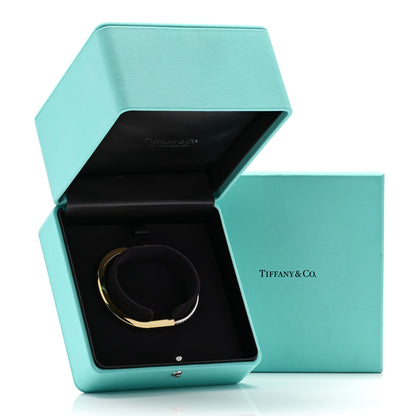 Tiffany 18K Yellow White Gold Diamond Tiffany Lock Half Pave Bangle Bracelet 6 of 6