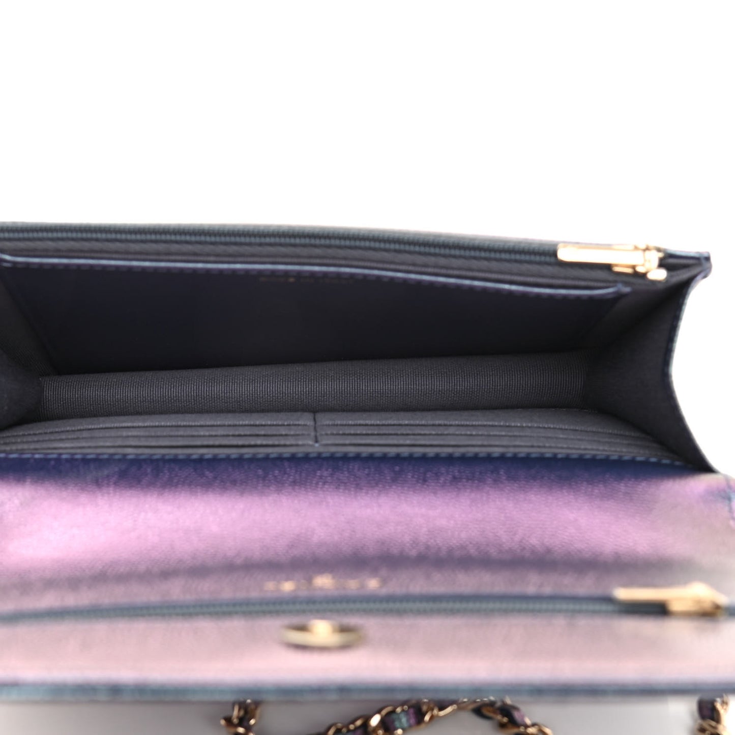 Iridescent Caviar Quilted Wallet On Chain WOC Dark Blue
