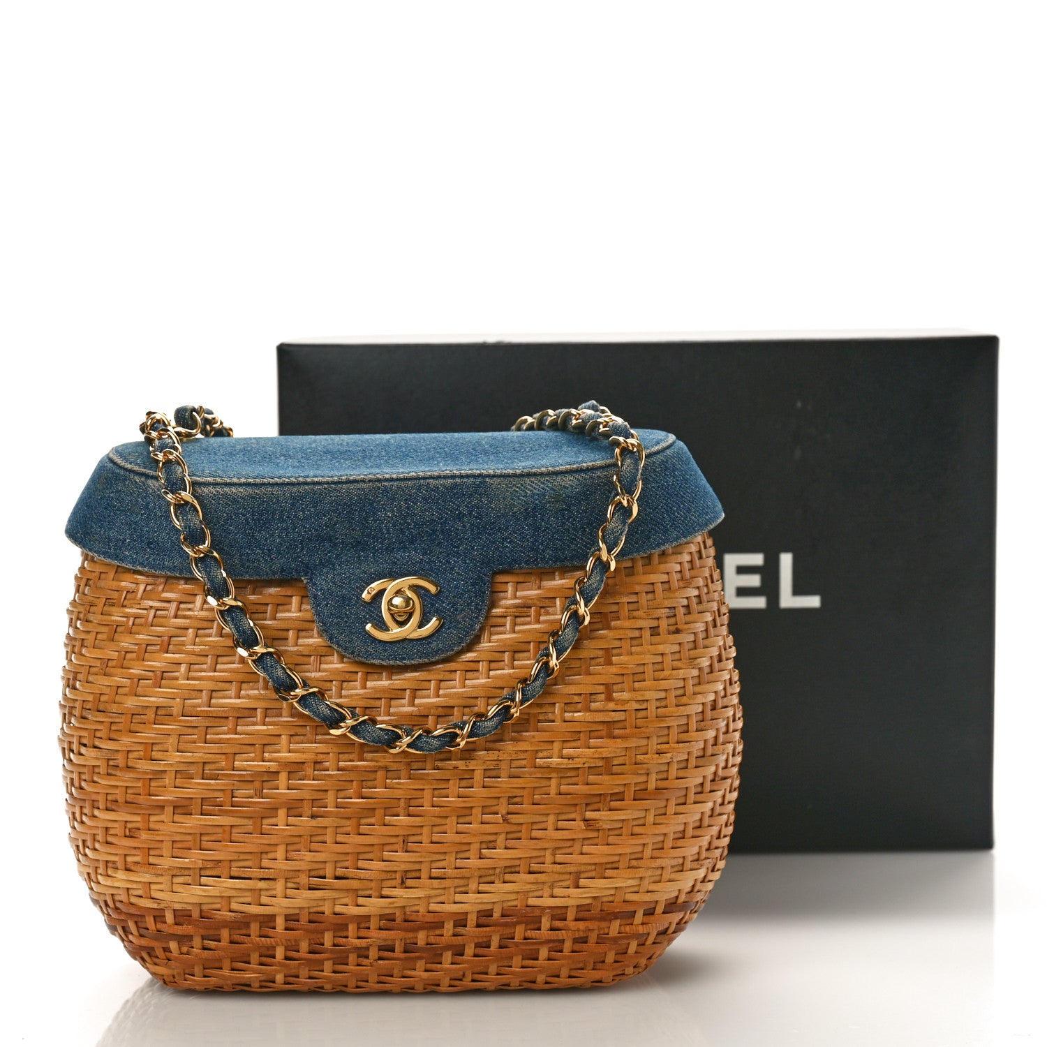 Chanel Denim Rattan Basket Shoulder Bag Blue 13 of 13