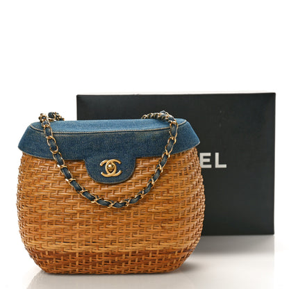Chanel Denim Rattan Basket Shoulder Bag Blue 13 of 13