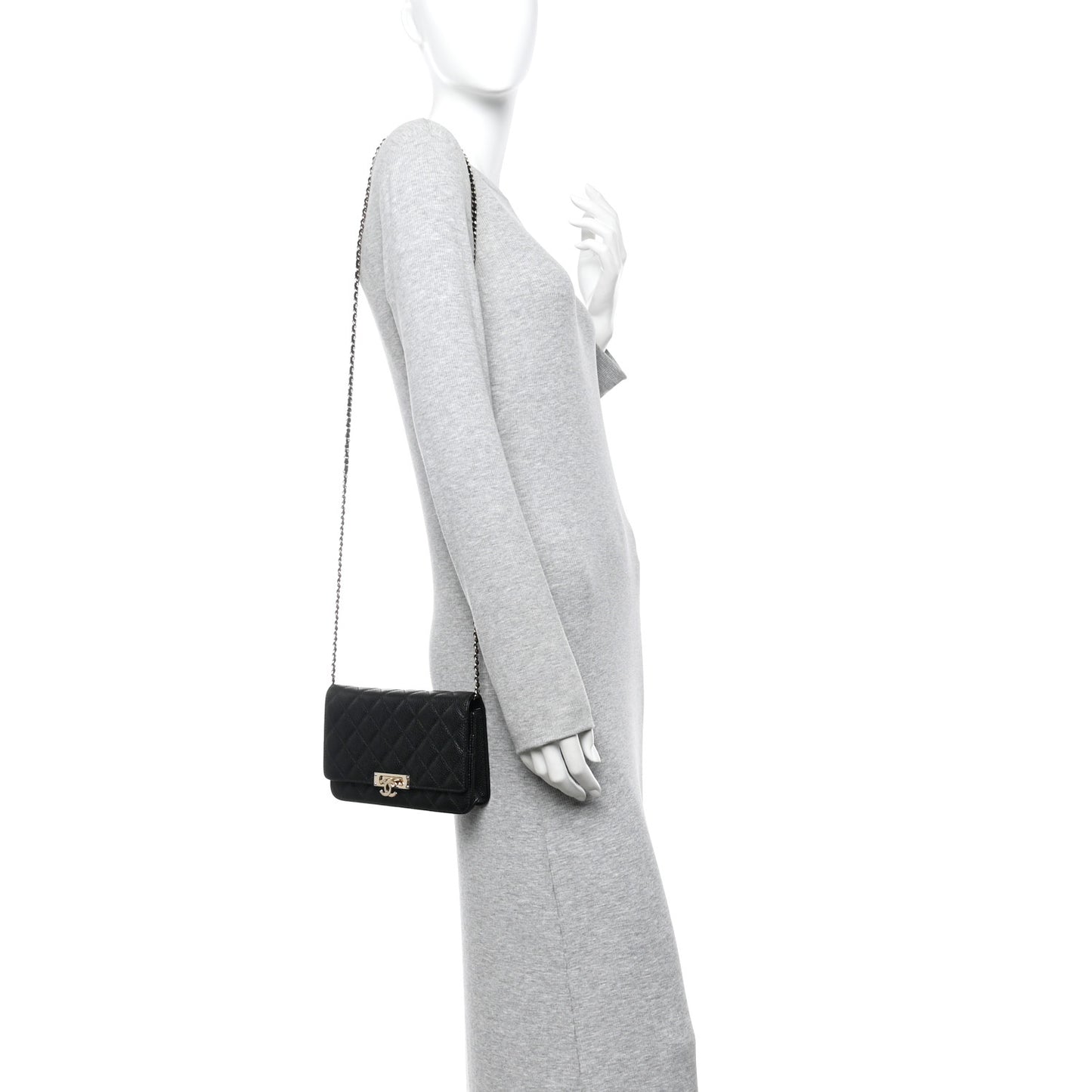 Caviar Quilted Golden Class Wallet On Chain WOC Black