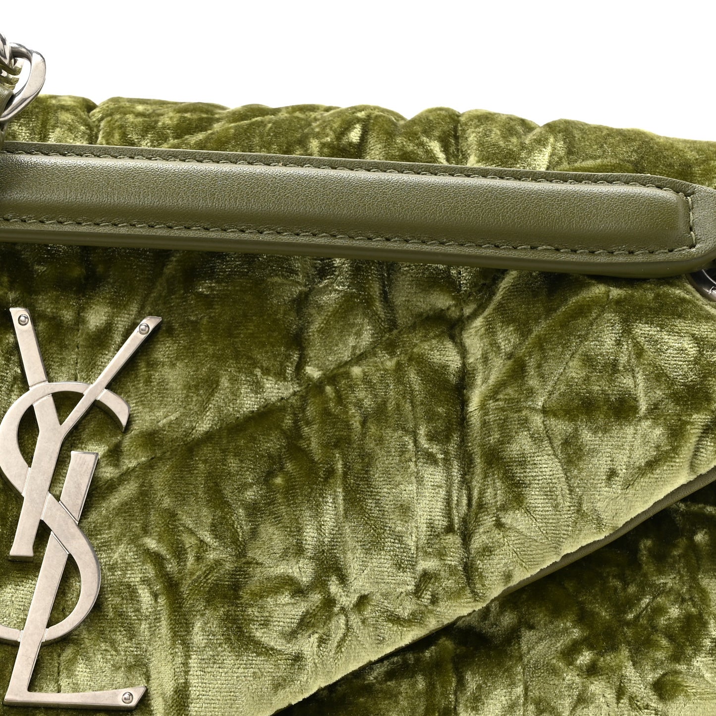 Crushed Velvet Quilted Small Loulou Puffer Monogram Chain Satchel Green