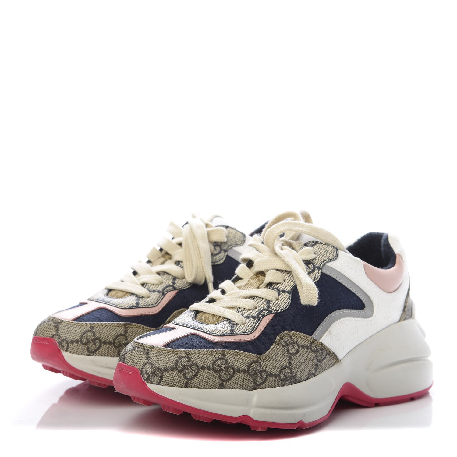 Gucci GG Supreme Monogram Mix Monogram Womens Rhyton Sneakers 35 London Blue Beige Pale Pink 3 of 12