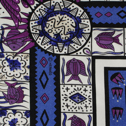 Hermes Silk Ors Blues d'Afrique Scarf 90 Violet Blanc Parme 6 of 6