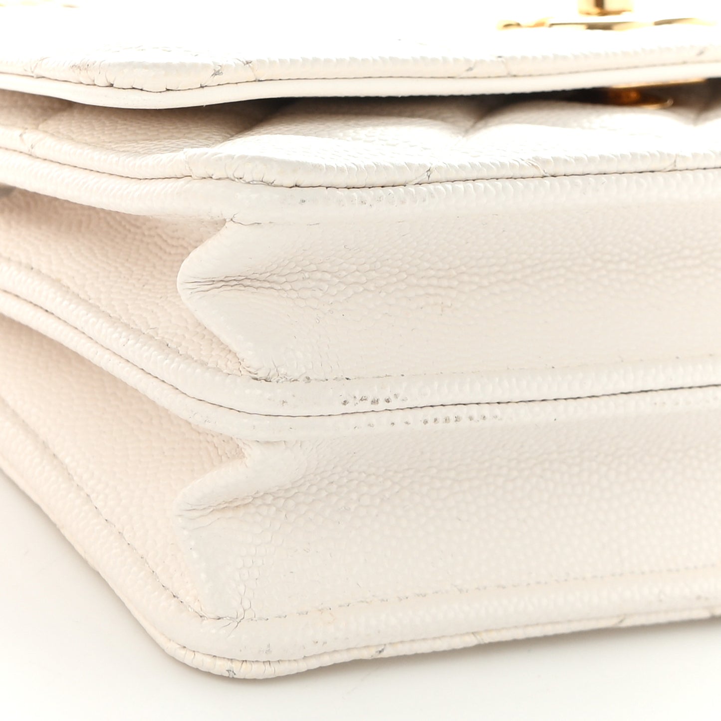 Shiny Caviar Quilted Flap Charm Small Wallet On Chain WOC White