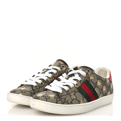 Gucci GG Supreme Monogram Bees Ayers Web Womens Ace Sneakers 36 Beige Oro Green Red 4 of 11
