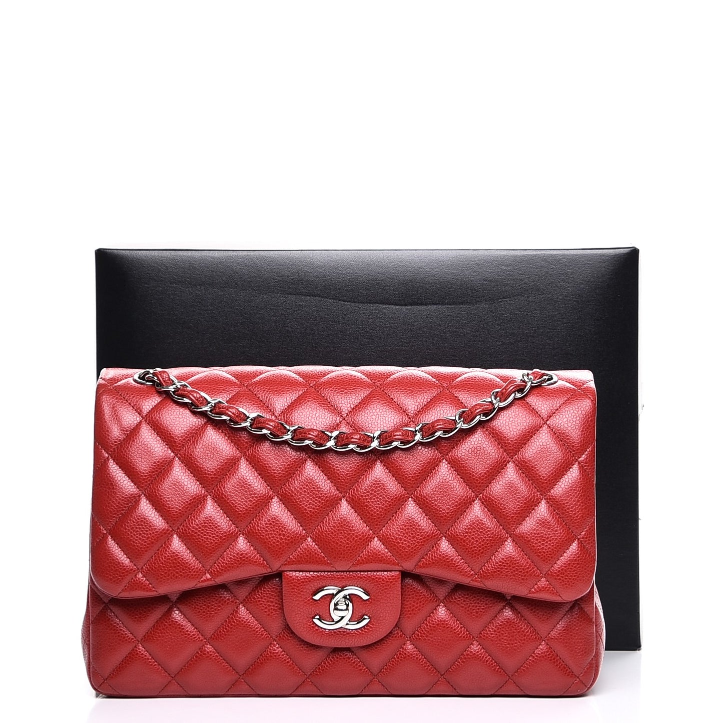 Caviar Quilted Jumbo Double Flap Red