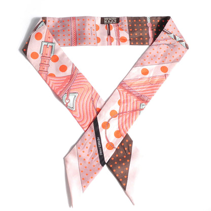 Hermes Silk Clic Clac a Pois Twilly Rose Nacre Marron Corail 1 of 4