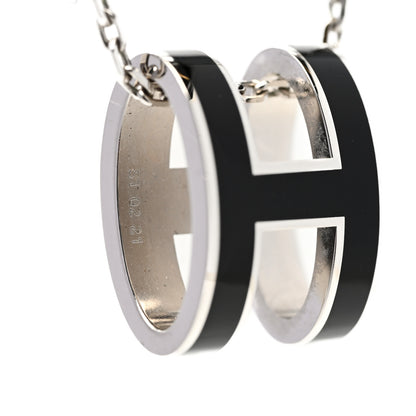 Hermes Lacquered Palladium Pop H Pendant Necklace Black 5 of 6