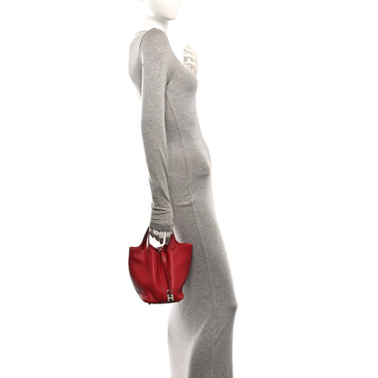 Hermes Taurillon Clemence Picotin Lock 18 PM Rouge Garance 2 of 10