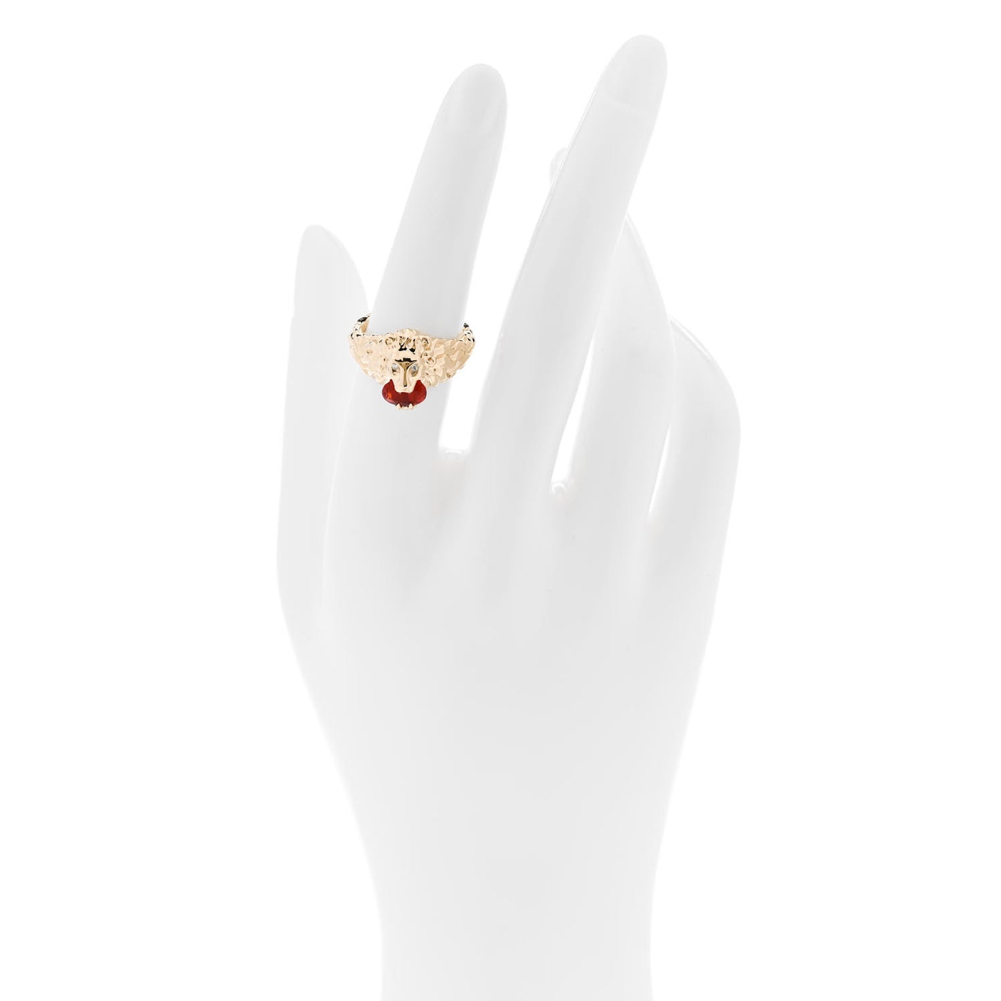 18K Yellow Gold Diamond Fire Opal Lion Head Ring 53 6.25