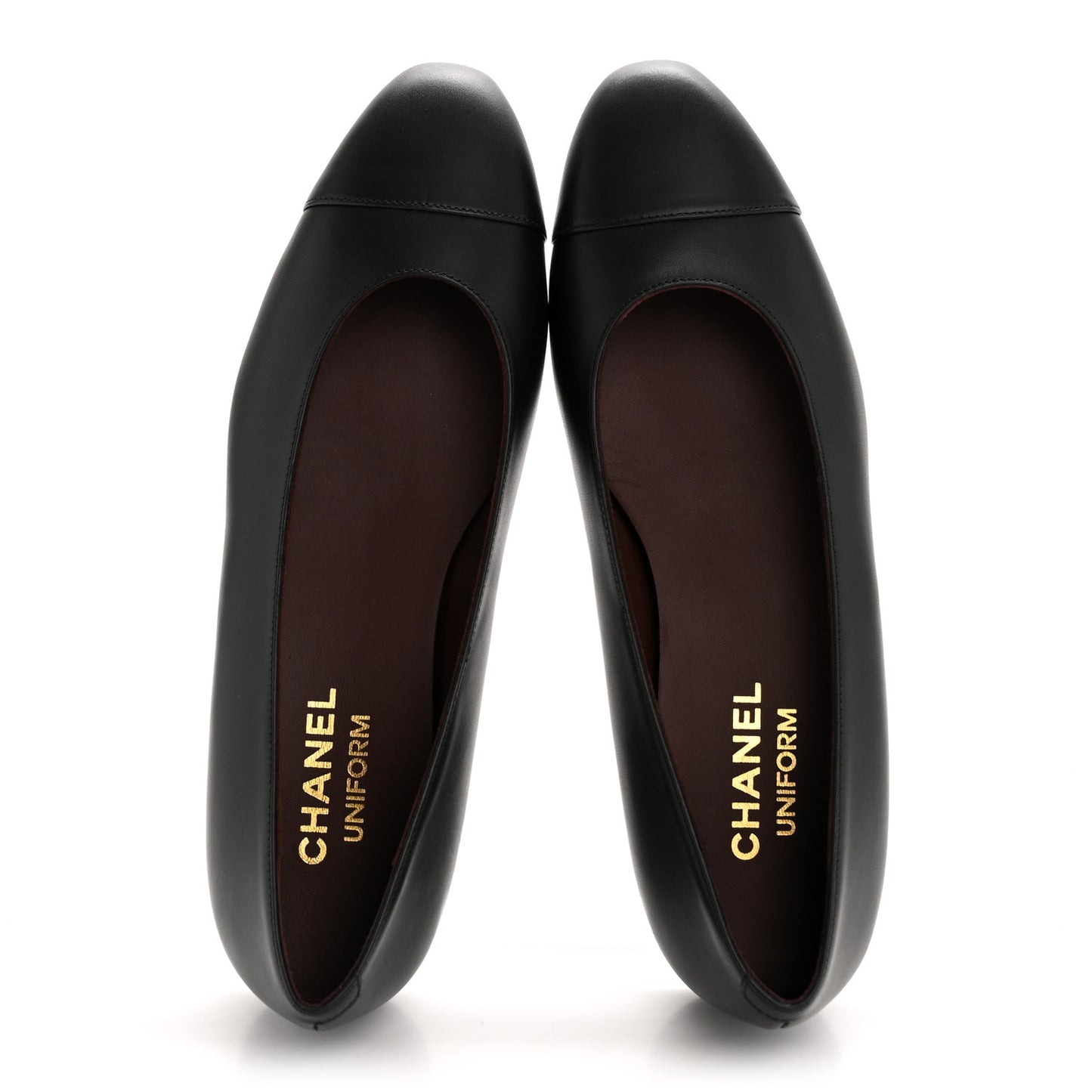 Lambskin Cap Toe CC Uniform Ballerina Flats 37 Black