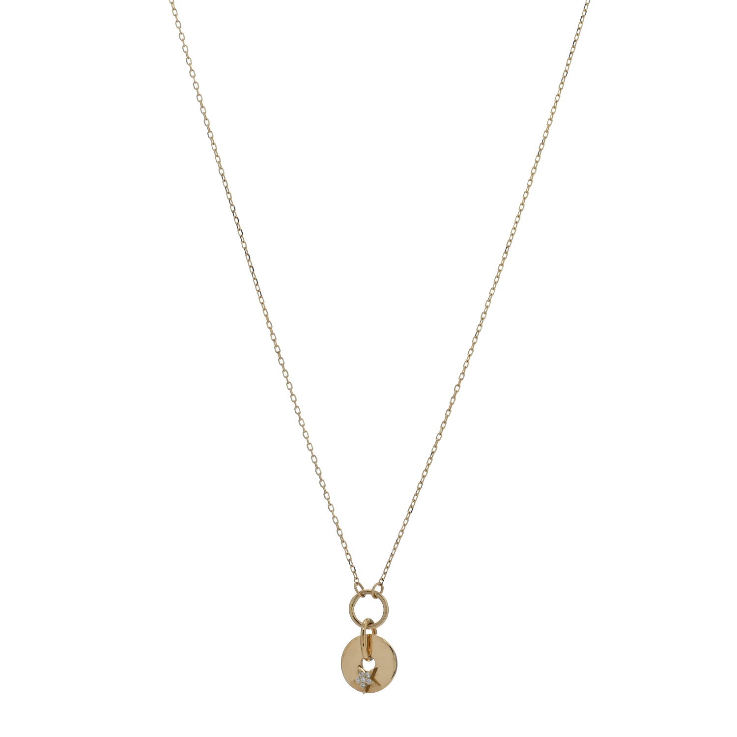 Foundrae 18K Yellow Gold Diamond Star Symbol Disk Drop Necklace 1 of 5