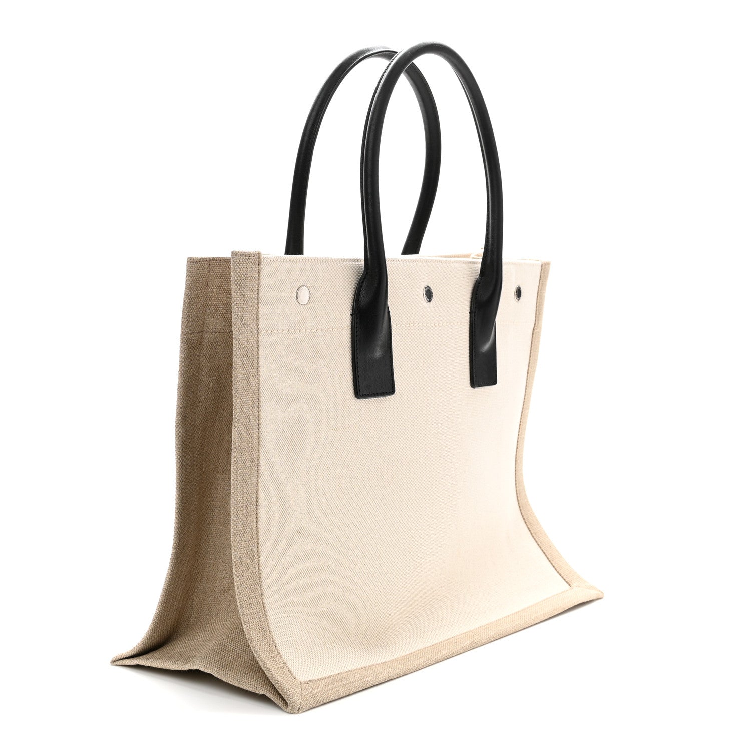 Saint Laurent Linen Calfskin Small Rive Gauche Tote Optic White 3 of 10