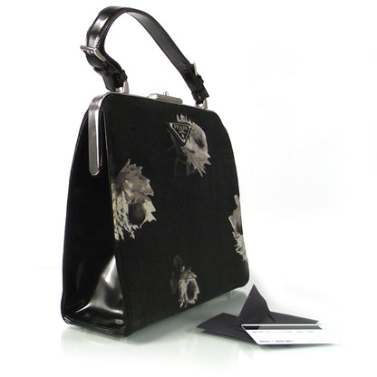 Prada Velluto Rose Print Frame Bag Black 2 of 11