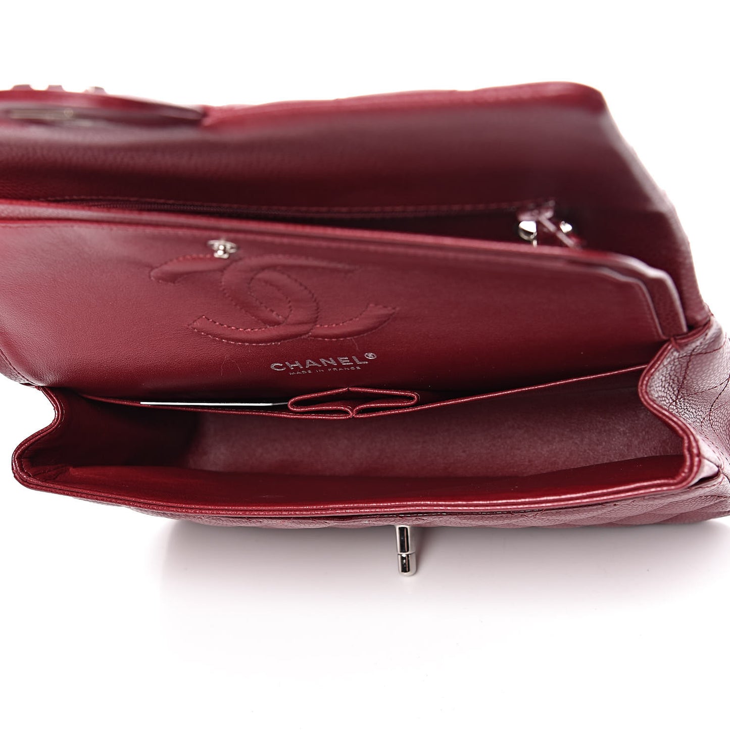 Caviar Quilted Medium Double Flap Dark Red