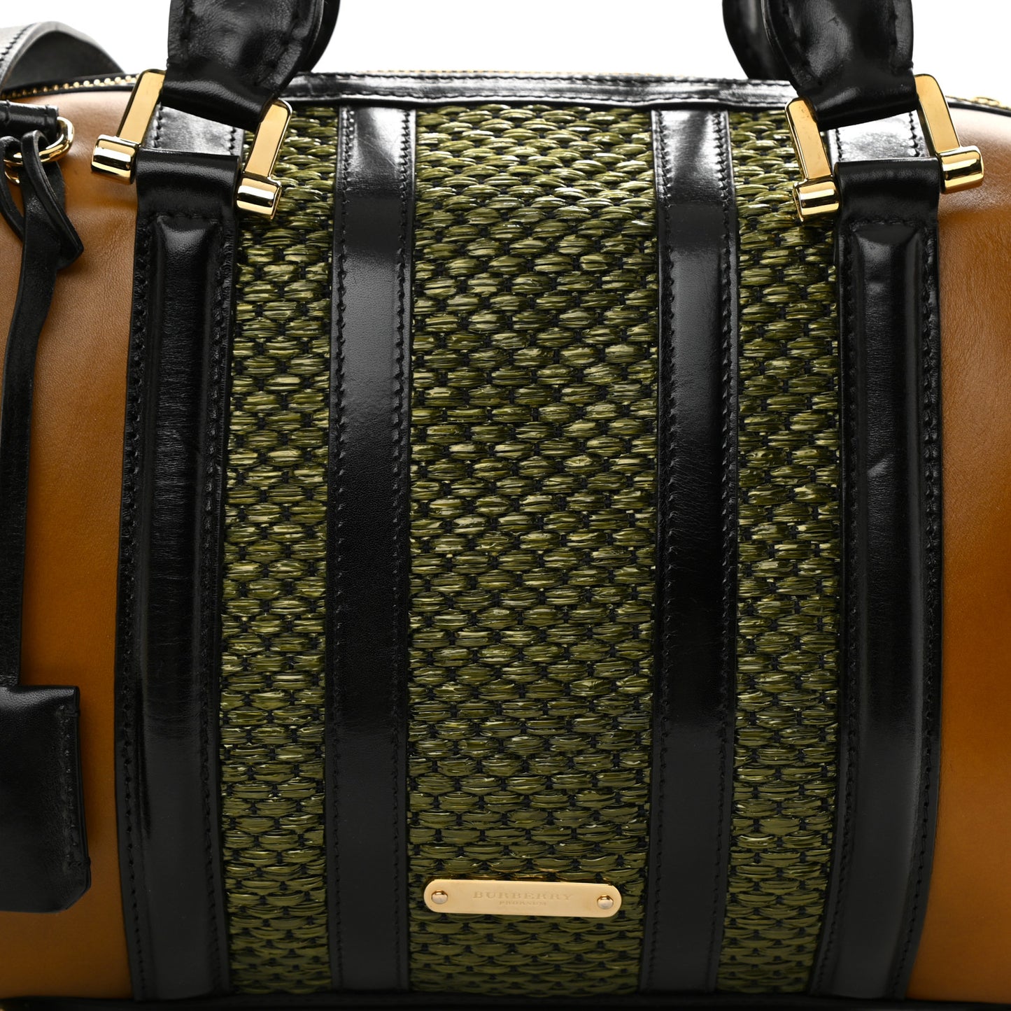 Calfskin Raffia Prorsum Bowling Bag Green Brown