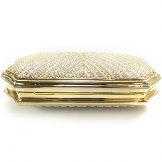 Judith Leiber Swarovski Crystal Pearl Minaudiere Clutch Gold 4 of 5