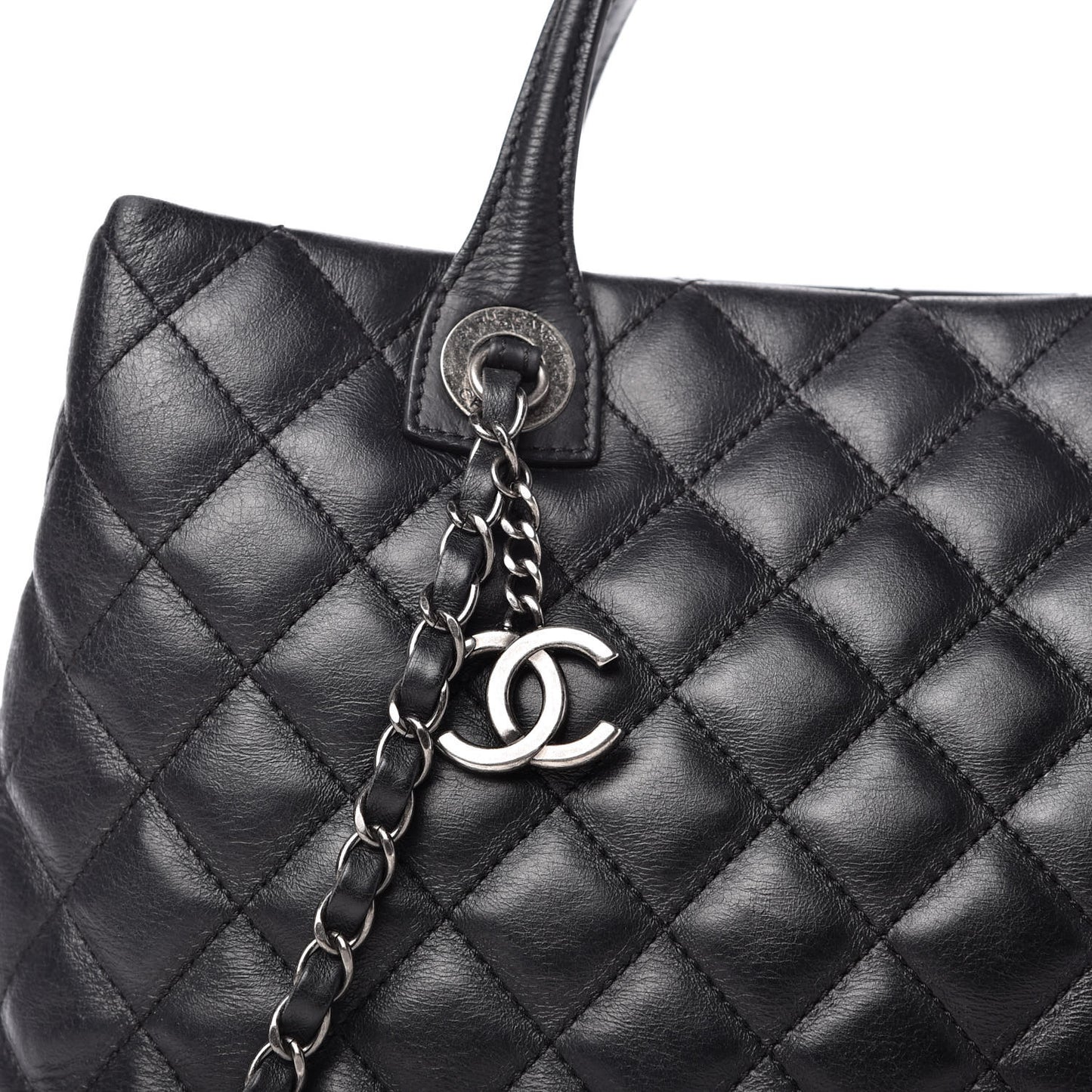 Calfskin Quilted Small Easy Shopping Tote Black