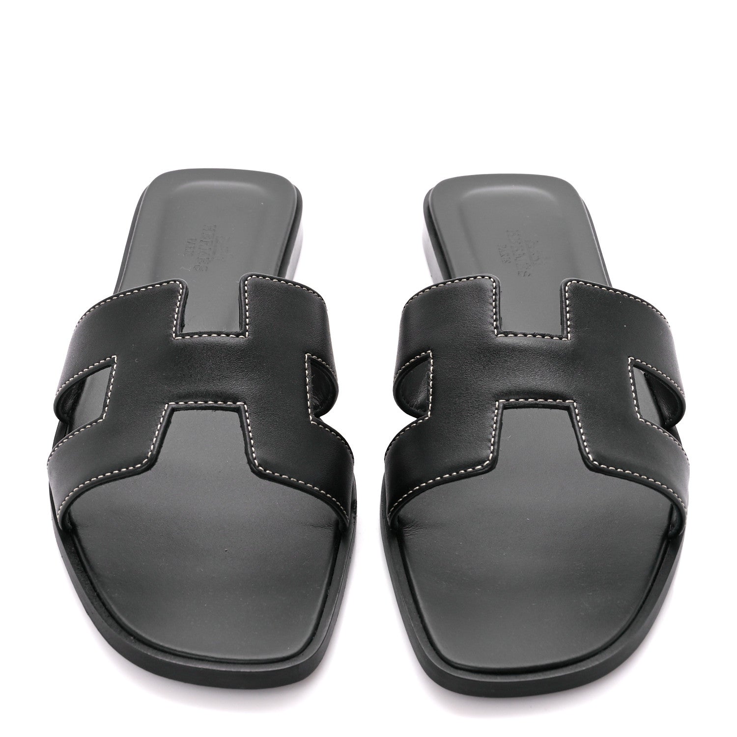 Hermes Box Calfskin Oran Sandals 39.5 Black 2 of 8