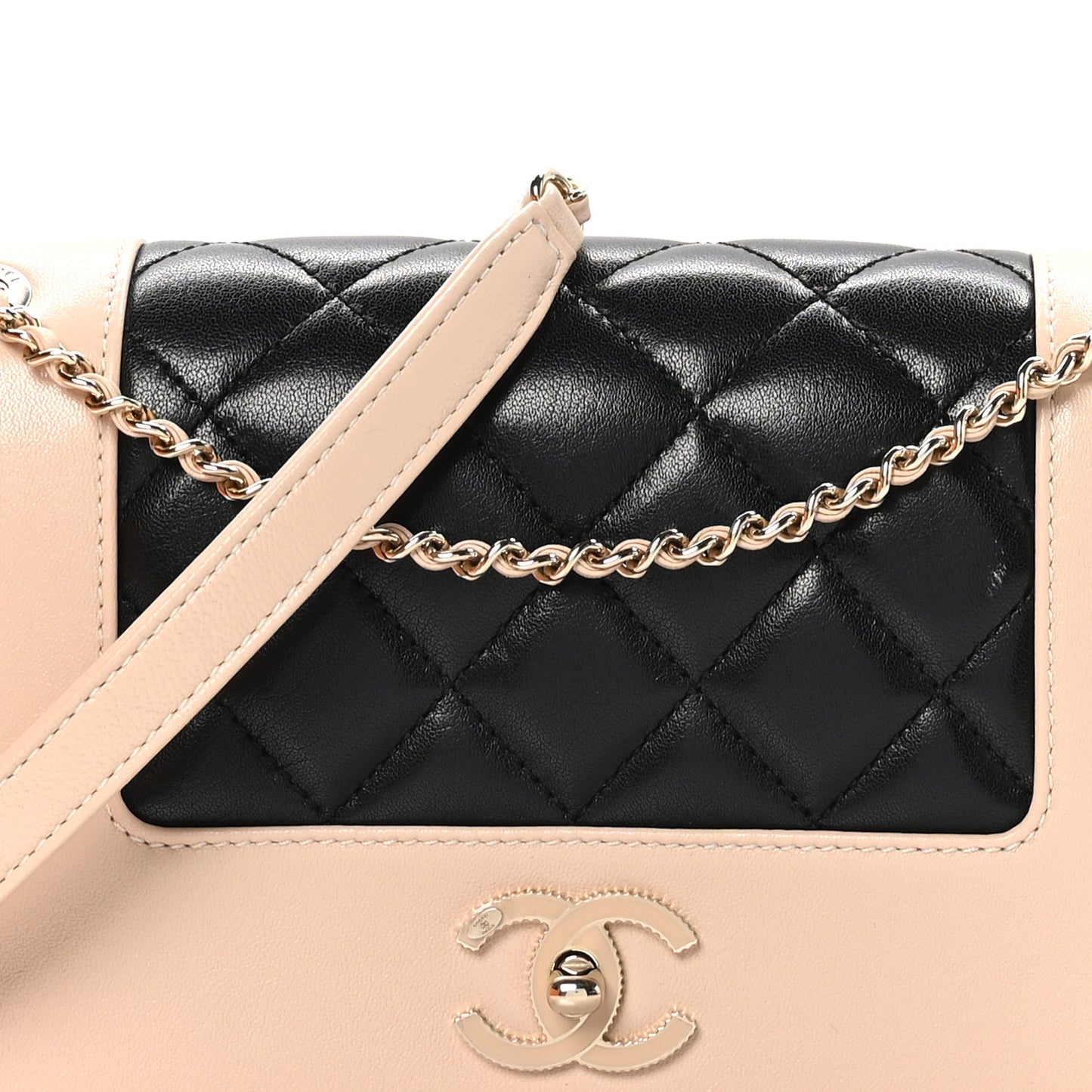 Sheepskin Quilted Medium Vintage Mademoiselle Flap Beige Black