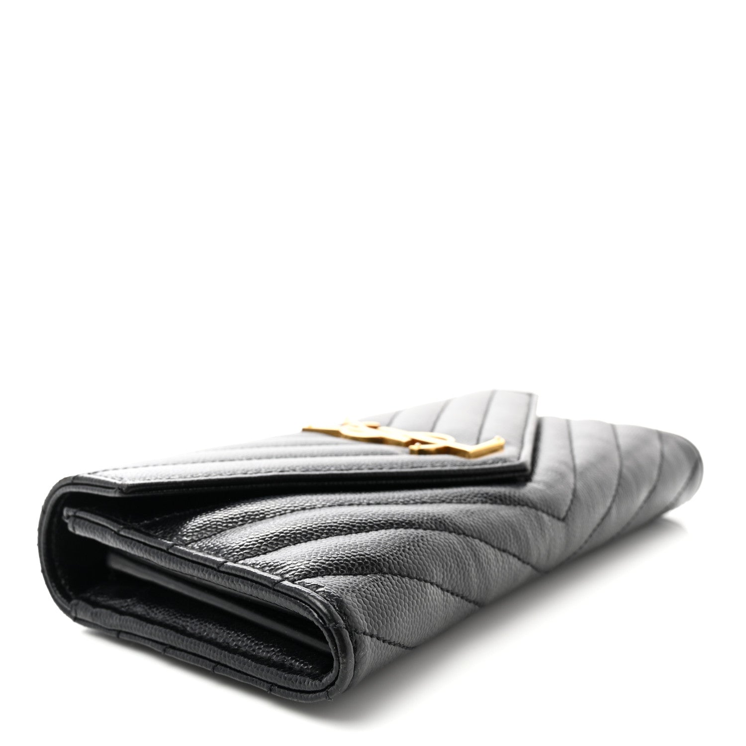 Saint Laurent Grain De Poudre Matelasse Chevron Monogram Flap Wallet Black 4 of 11