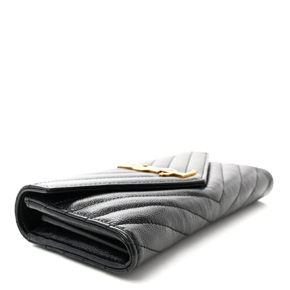 Saint Laurent Grain De Poudre Matelasse Chevron Monogram Flap Wallet Black 4 of 11