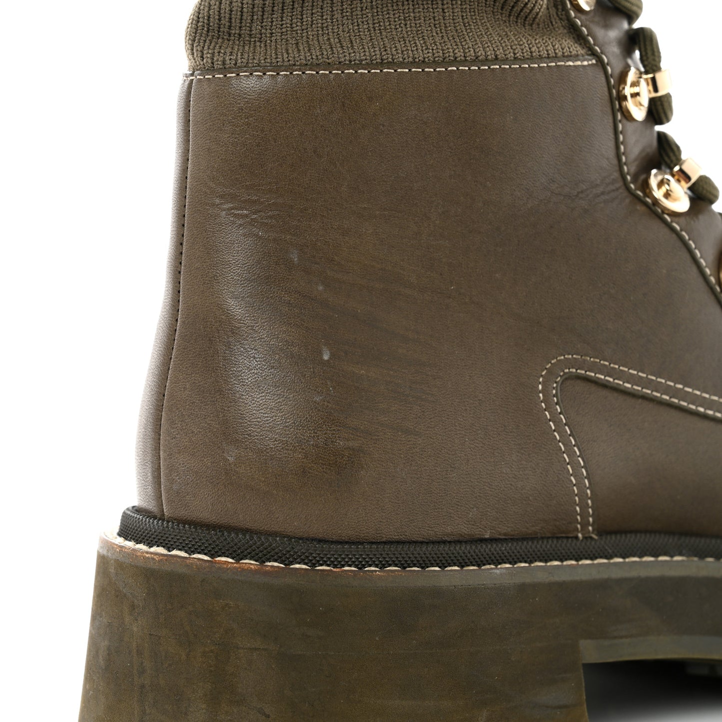 Calfskin Knit Lace Up Combat Boots 39.5 Green
